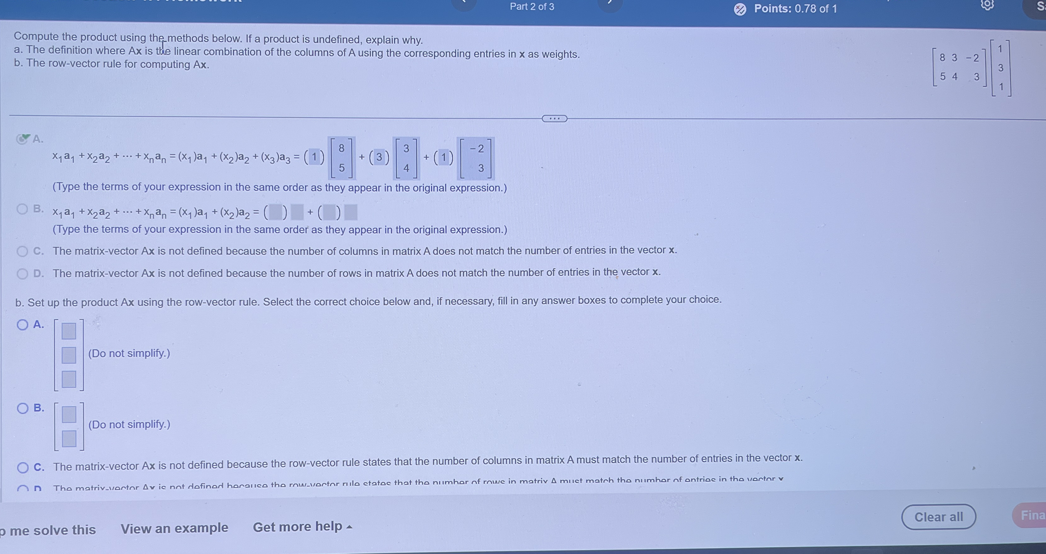Solved Part 2 ﻿of 3Points: 0.78 ﻿of 1Compute the product | Chegg.com