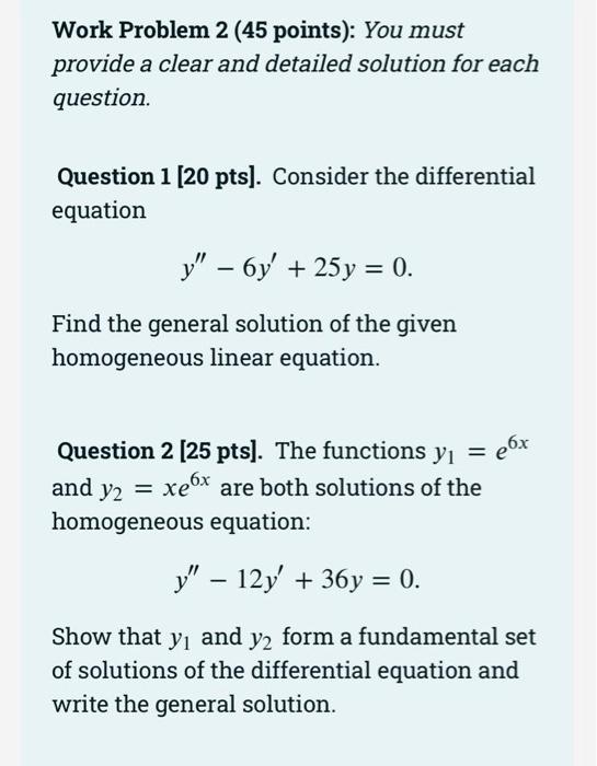 Solved Work Problem 2 (45 points): You must provide a clear | Chegg.com