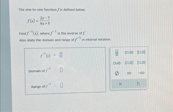 Solved The one-to-one function fis defined below. f(x) = | Chegg.com