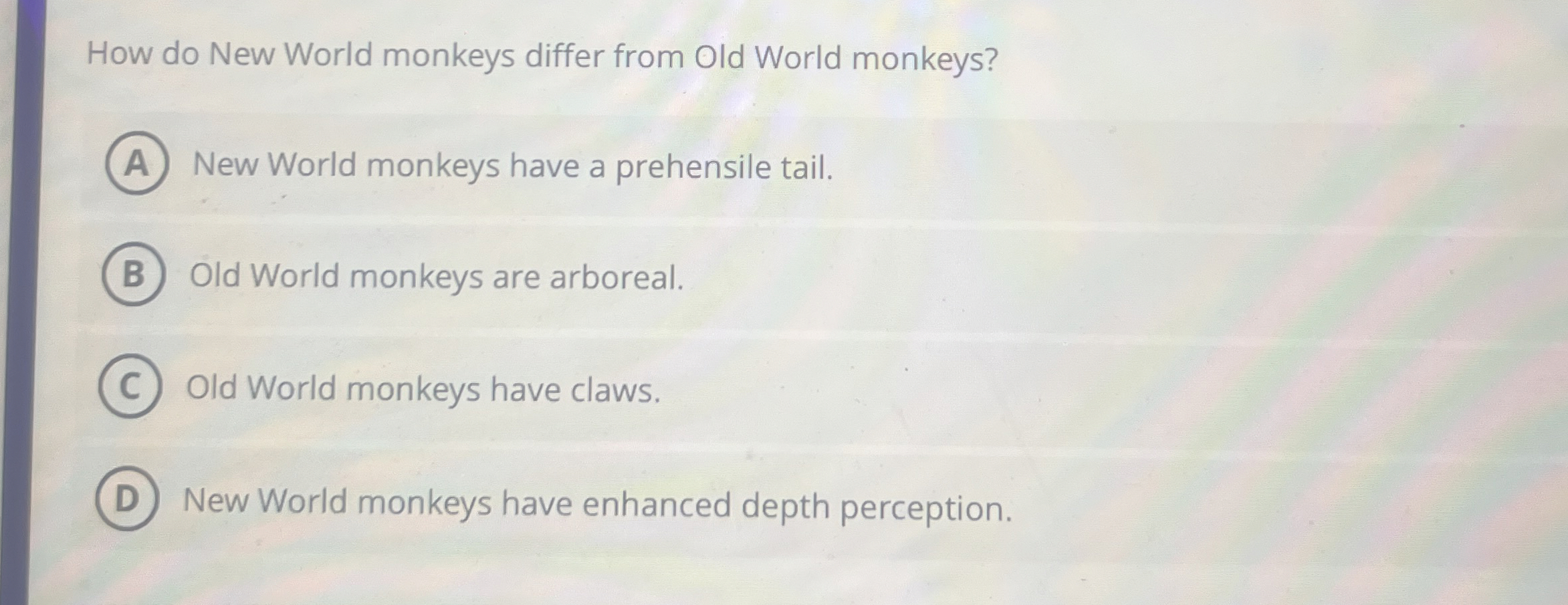 Solved How do New World monkeys differ from Old World | Chegg.com