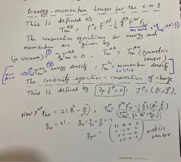 Solved uß- 46 Fag=2825) Energy -momentum -momentum tensor | Chegg.com