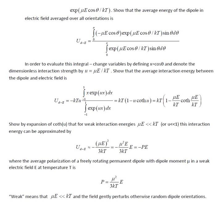 Solved Free dipole in electric field. The interaction energy | Chegg.com