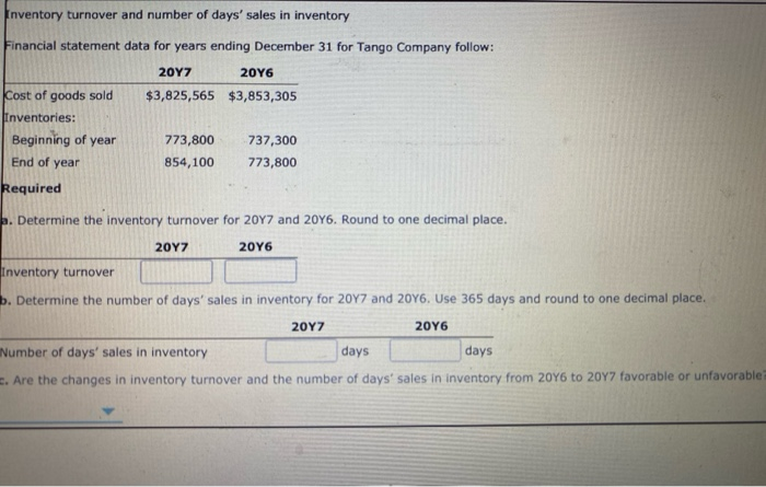 Solved Inventory Turnover And Number Of Days Sales In In Chegg Com