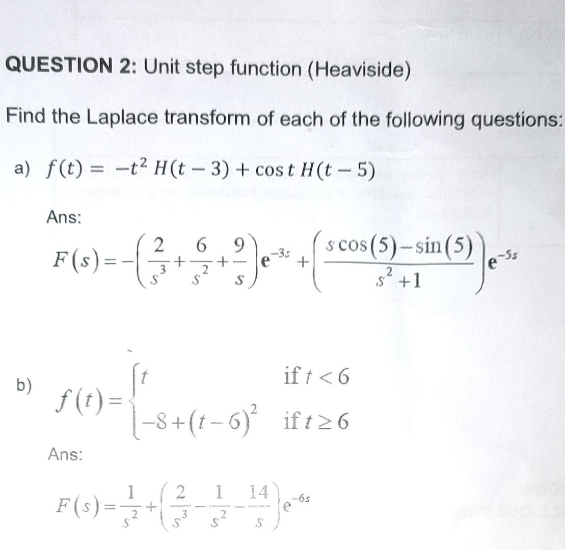 Solved Question 2 Unit Step Function Heaviside Find The Chegg Solved Question 2 Unit Step Function Heaviside Find The Chegg