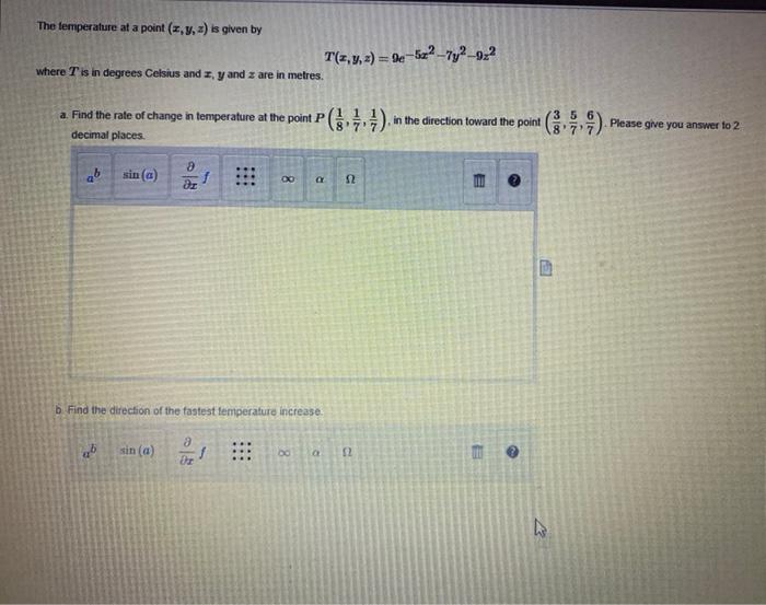 Solved The temperature at a point (z,y,z) is given by | Chegg.com
