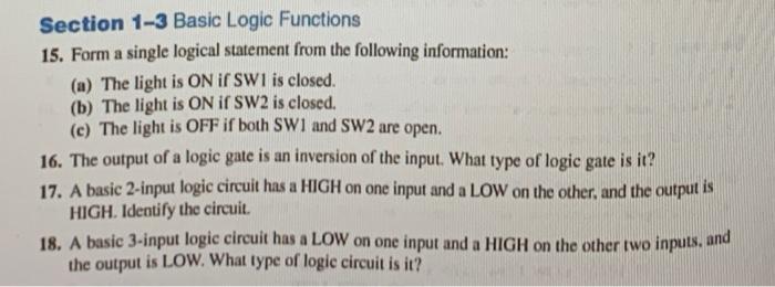 Solved Section 1-3 Basic Logic Functions 15. Form a single | Chegg.com