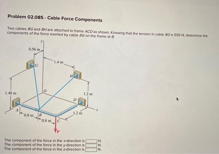 Solved Problem 02.085 - Cable Force Components Two cables BG | Chegg.com