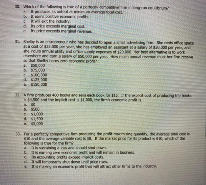 Solved 30. Which of the following is true of a perfectly | Chegg.com