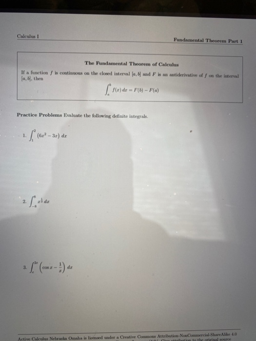 Solved Calculus ! Fundamental Theorem Part 1 The Fundamental | Chegg.com