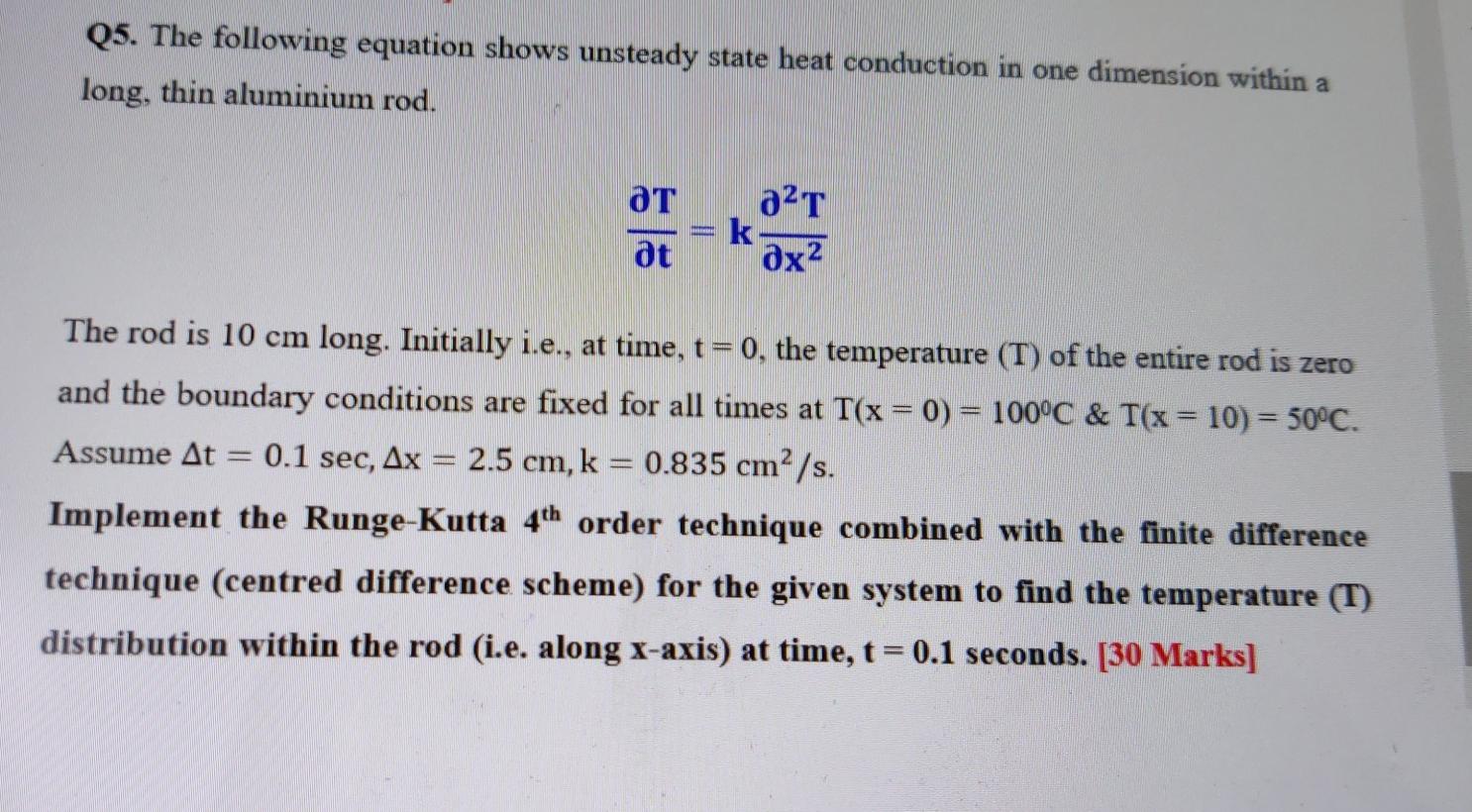 Solved Q5. The following equation shows unsteady state heat | Chegg.com