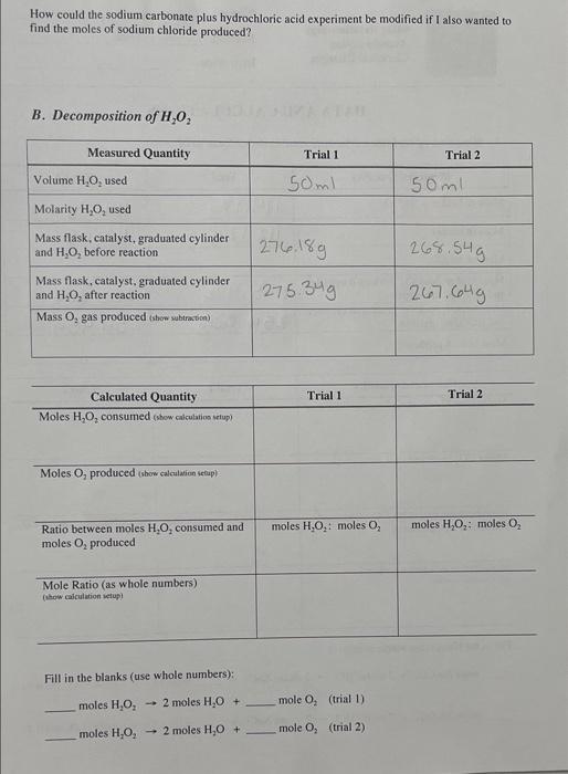 Solved DATA AND CALCULATIONS A. Reaction of sodium carbonate | Chegg.com