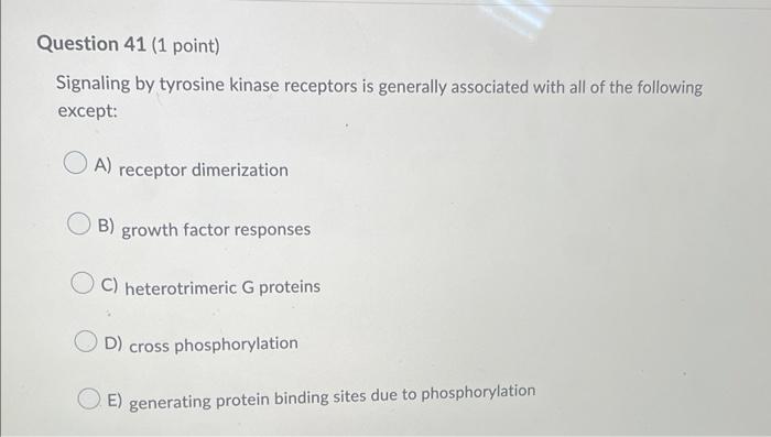 Solved Question 41 (1 point) Signaling by tyrosine kinase | Chegg.com