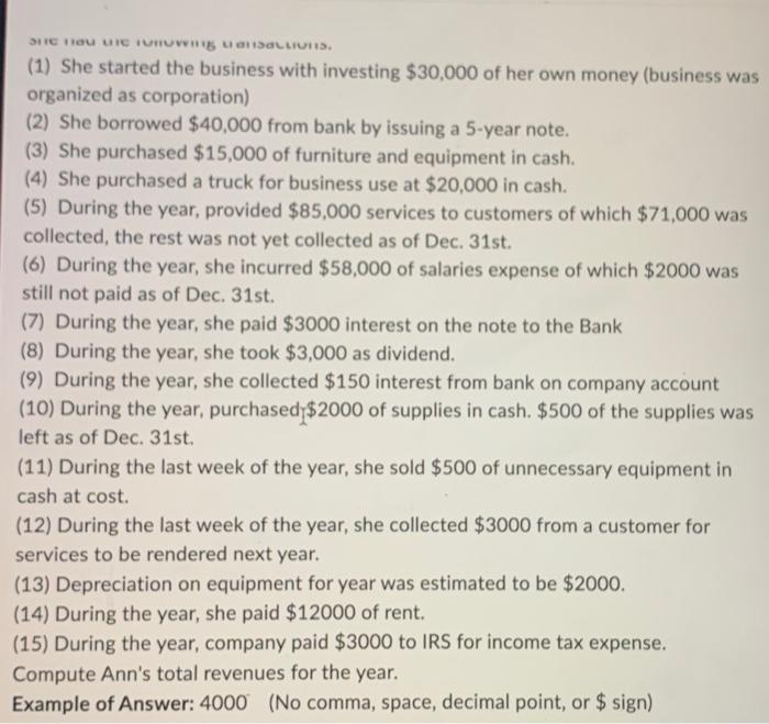 Solved (1) She Started The Business With Investing \\( \\$ | Chegg.com