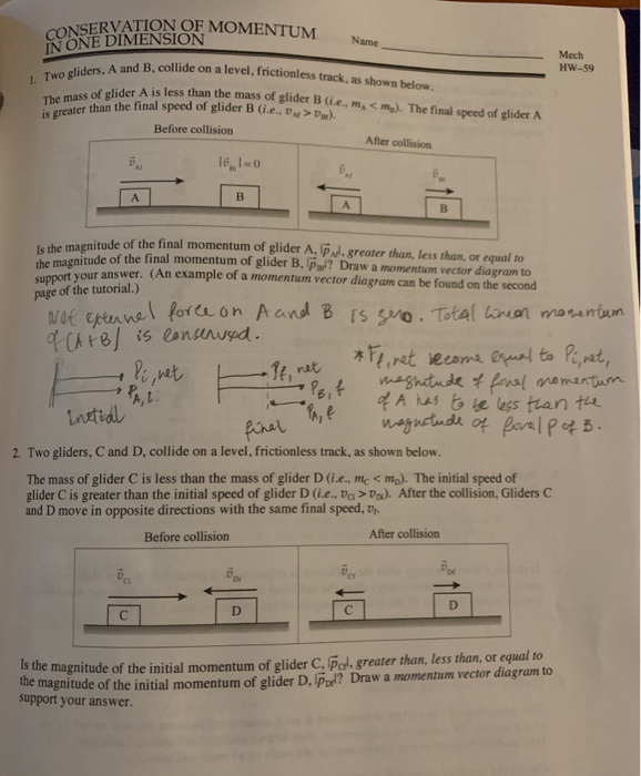 Solved CONSERVATION OF MOMENTUM 1. Two Gliders, A And B, | Chegg.com