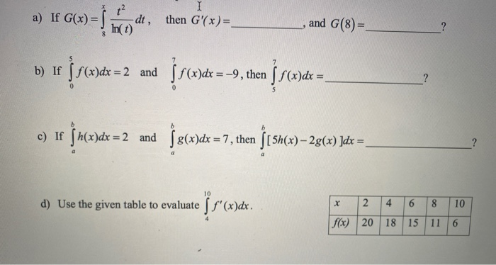 Solved I A If G X 1 T Dt In T Then G X And G 8 Chegg Com