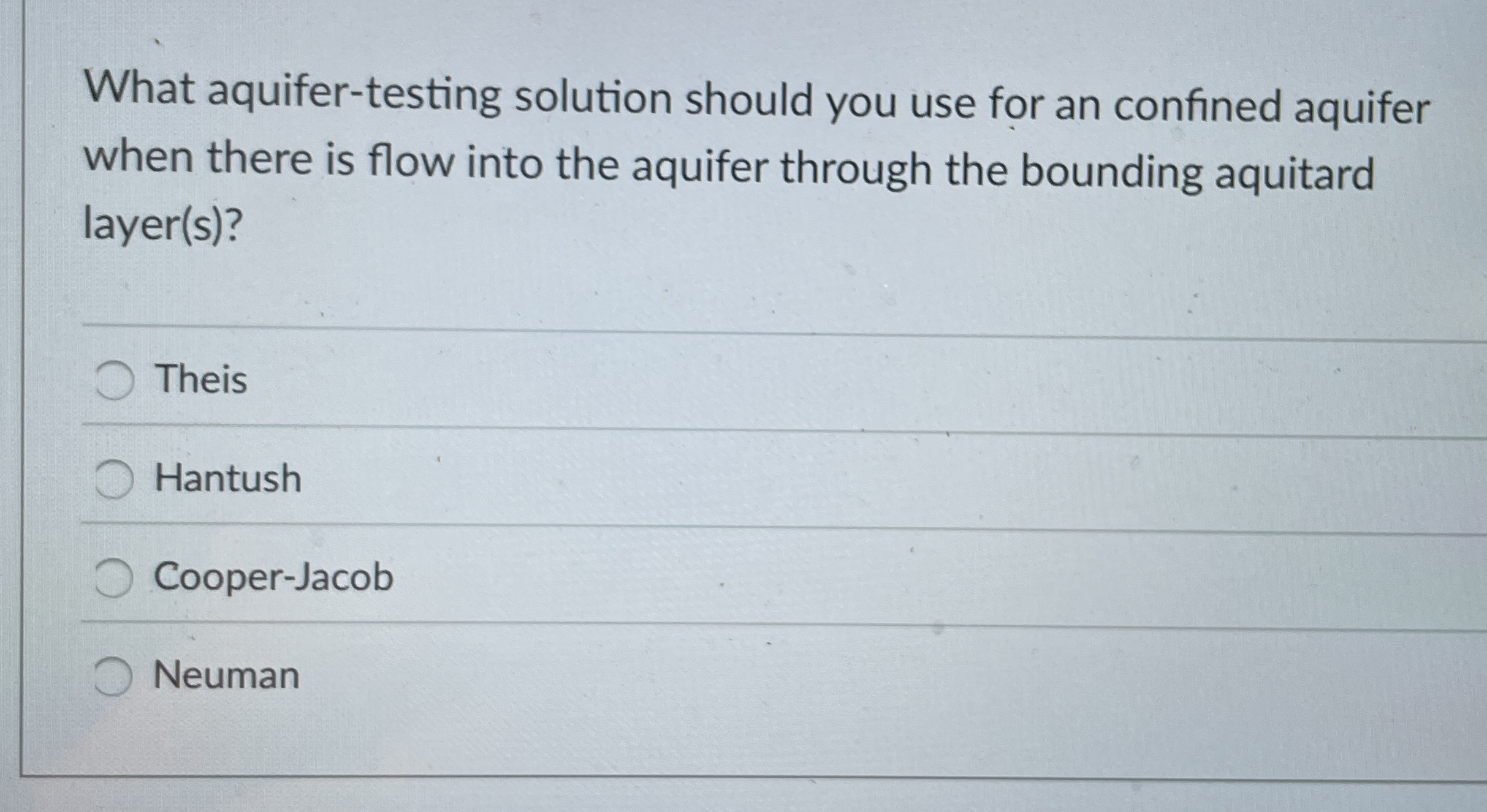 Solved What Aquifer Testing Solution Should You Use For An Chegg