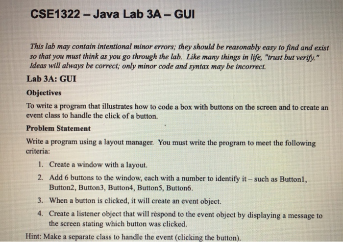 Solved CSE1322 - Java Lab 3A - GUI This lab may contain | Chegg.com