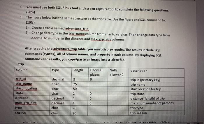 Solved c. You must use both SQL Plus tool and screen capture