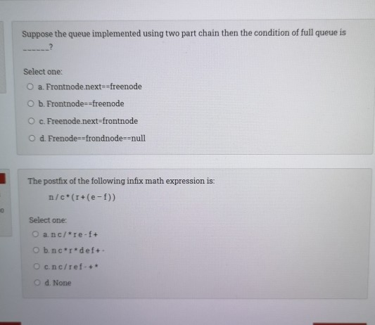 Solved Suppose The Queue Implemented Using Two Part Chain | Chegg.com