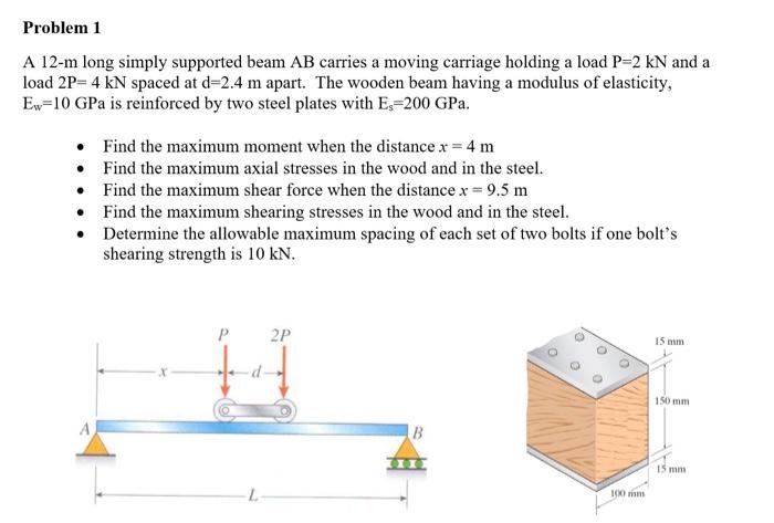 Solved A 12-m long simply supported beam AB carries a moving | Chegg.com