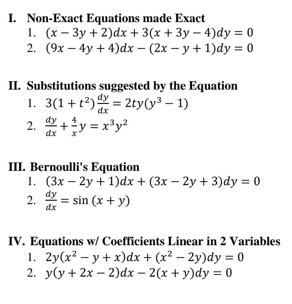 1. (x−3y+2)dx+3(x+3y−4)dy=0 2. | Chegg.com