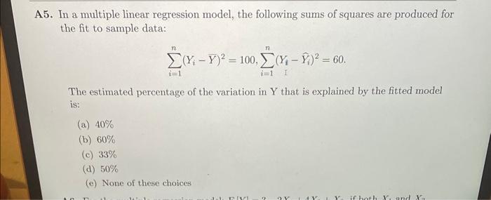 Solved 5. In A Multiple Linear Regression Model, The | Chegg.com