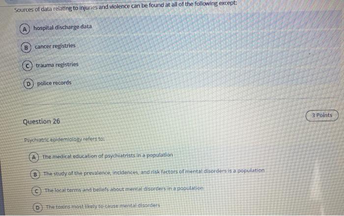 Sources of data relating to injuries and violence can be found at all of the following except: hospital discharge data cancer