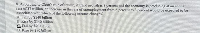 Solved 8. According to Okun's rule of thumb, if trend growth | Chegg.com