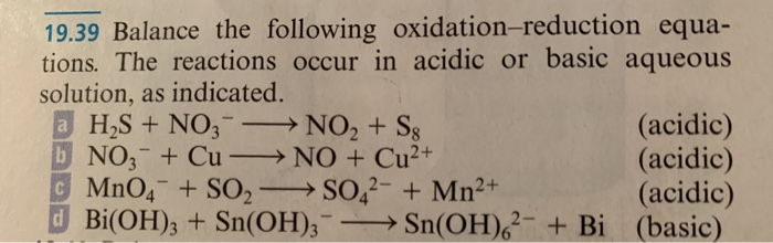 Solved 19.39 Balance The Following Oxidation-reduction Equa- | Chegg.com