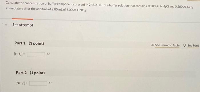 Solved Calculate the concentration of buffer components | Chegg.com