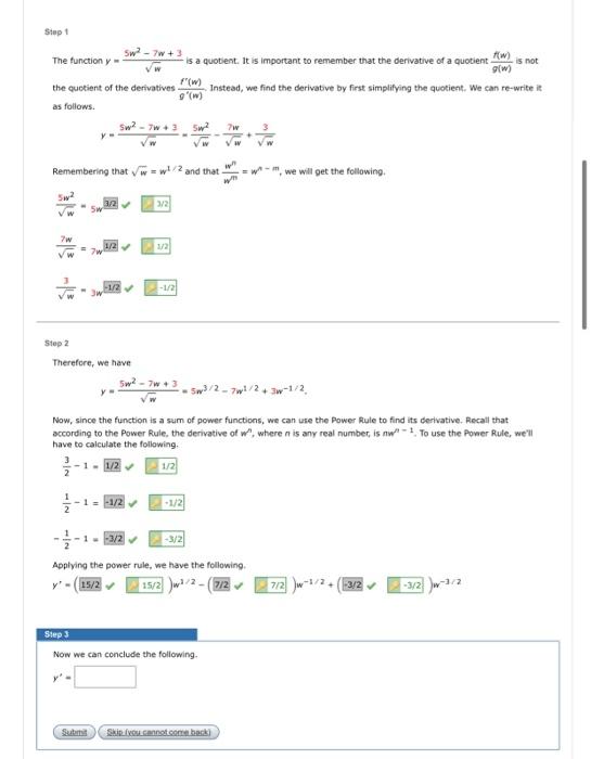 Solved Step i'w 5w - 7w+ The function - is a quotient. It is | Chegg.com