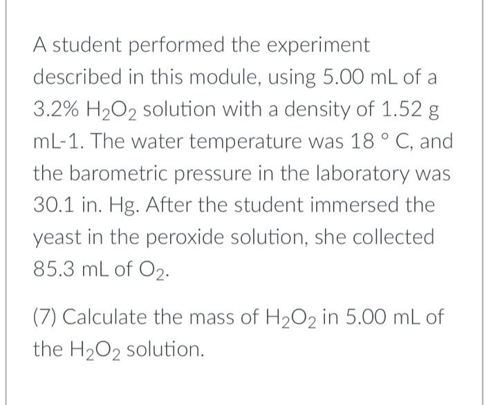 Solved A student performed the experiment described in this | Chegg.com