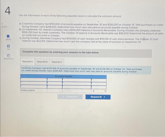 Use the information in each of the following sepatate cases to calculate the unknown amount
a. Corentine Company had \( \$ 15