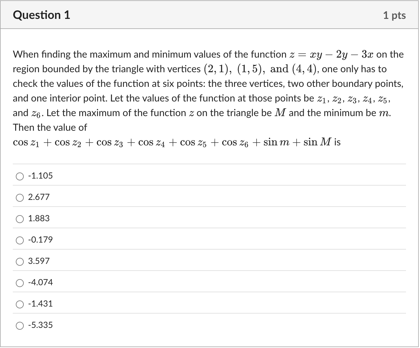 Solved Question 1When finding the maximum and minimum values | Chegg.com