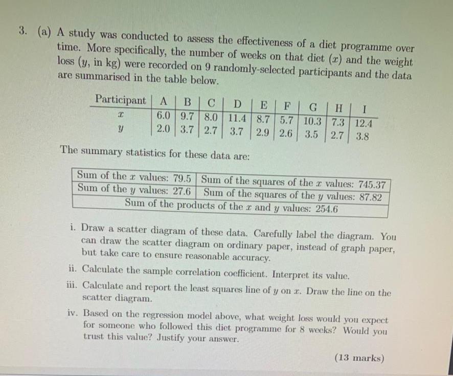 Solved 3. (a) A study was conducted to assess the | Chegg.com