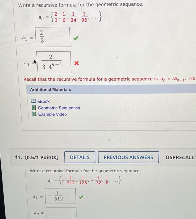 Solved Write a recursive formula for the geometric sequence. | Chegg.com