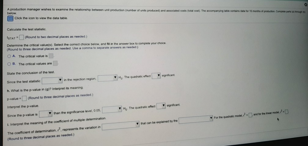Solved A production manager wishes to examine the | Chegg.com