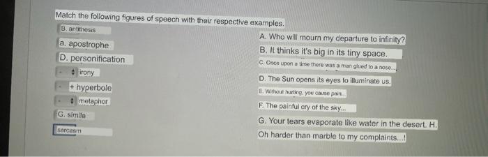 Match the following figures of speech with their | Chegg.com