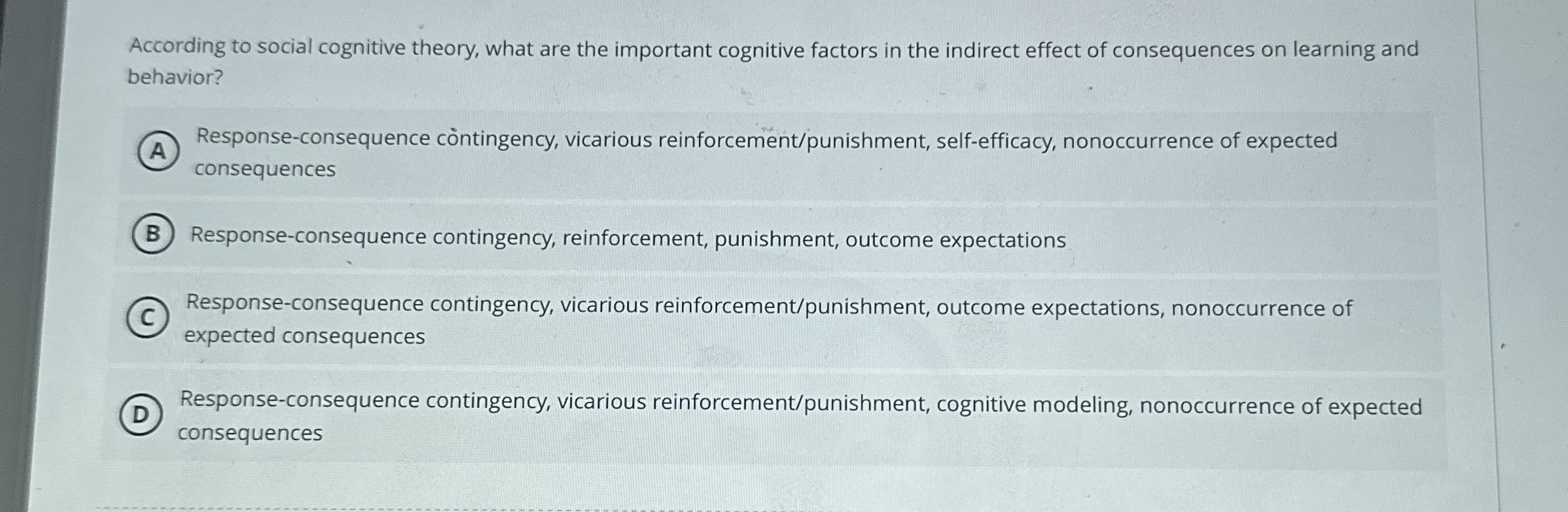 Solved According to social cognitive theory, what are the | Chegg.com