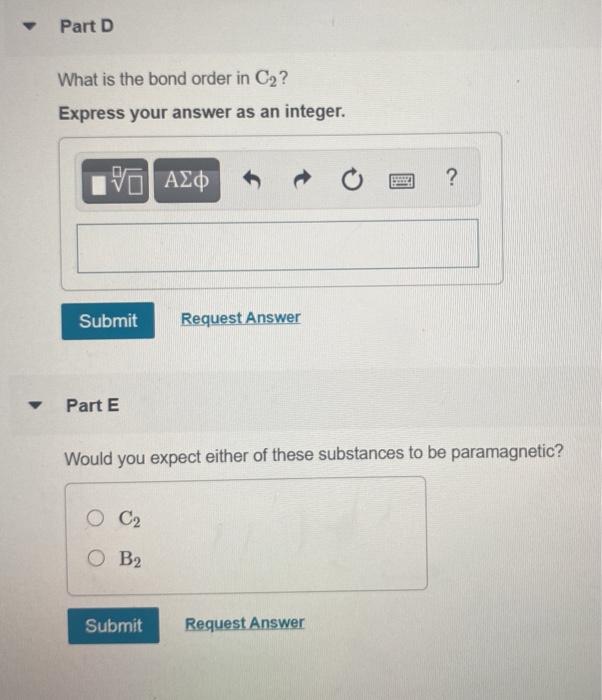 Solved Part D What is the bond order in C2? Express your | Chegg.com
