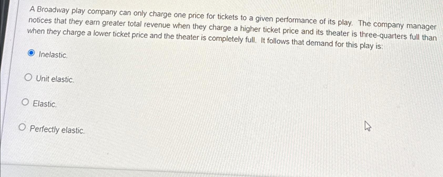 Solved A Broadway play company can only charge one price for | Chegg.com