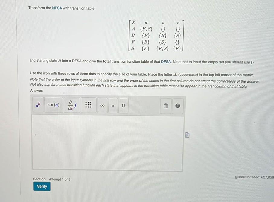 Solved Transform the NFSA with transition table a C (х b A | Chegg.com
