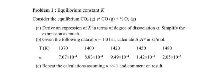 Solved Problem 1 ﻿: Equilibrium constant KConsider the | Chegg.com