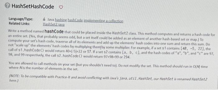 Solved Language/Type: Related Links: HashSet2java Write a | Chegg.com