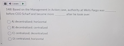 Solved Based on the Management in Action case, authority at | Chegg.com