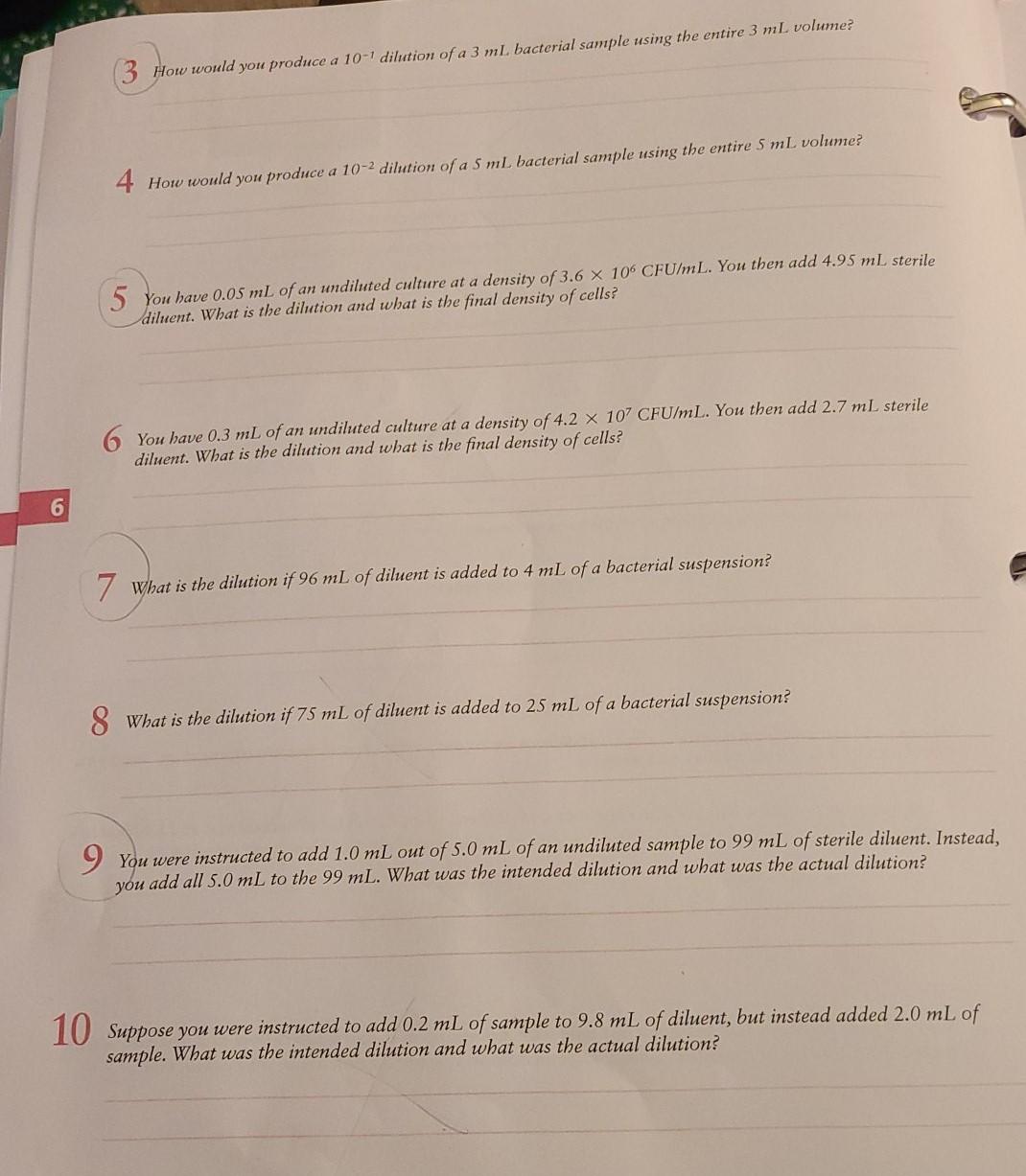 Solved 3 How would you produce a 101 dilution of a 3 ml