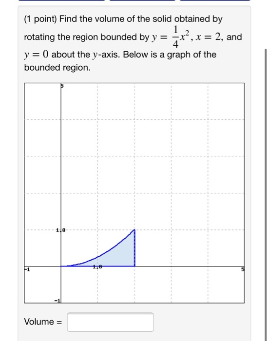 Solved 1 Point Find The Volume Of The Solid Obtained By Chegg Com