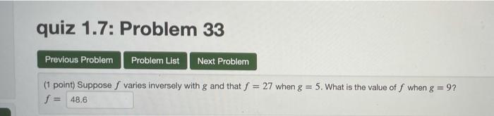 Solved quiz 1.7: Problem 26 Previous Problem Problem List | Chegg.com