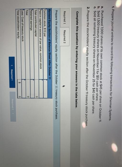 Solved 1. Prepare Journal Entries To Record The Following | Chegg.com ...