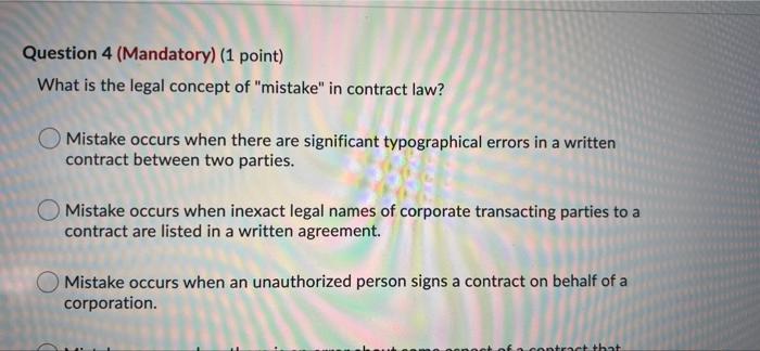 Solved Question 4 (Mandatory) (1 Point) What Is The Legal | Chegg.com